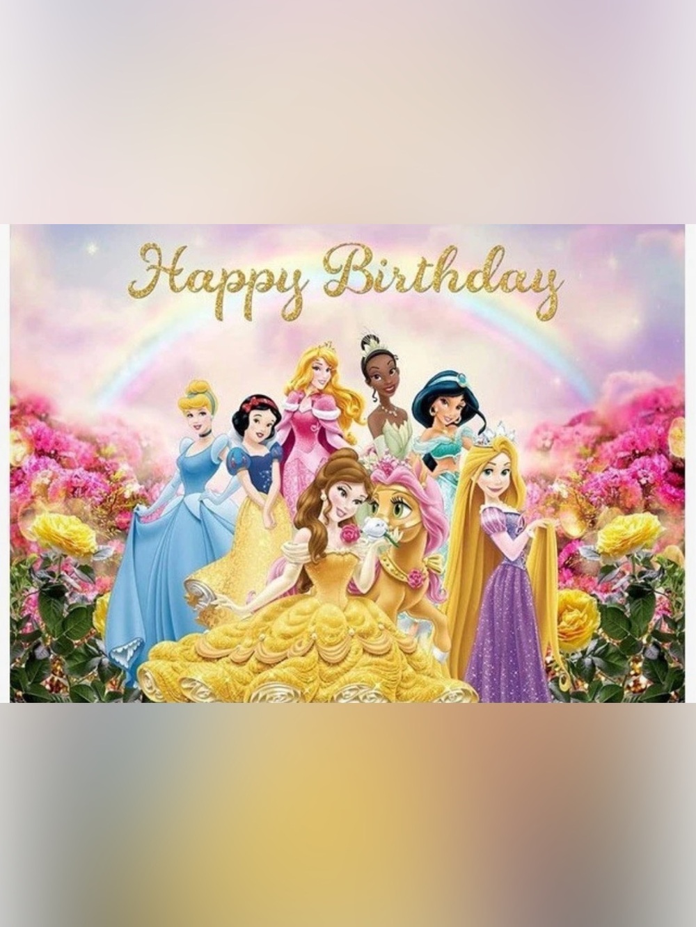 Disney princess Birthday Banner backdrop - Pink, Gold, Yellow